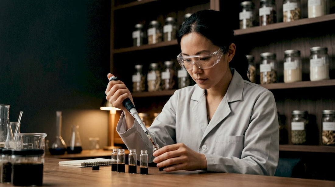 Scientist testing mushroom extract in lab