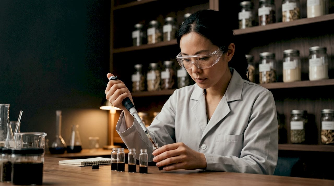 Scientist testing mushroom extract in lab