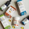 Floating capsules from the collection of vegan vitamins and supplements showcasing their natural design and quality