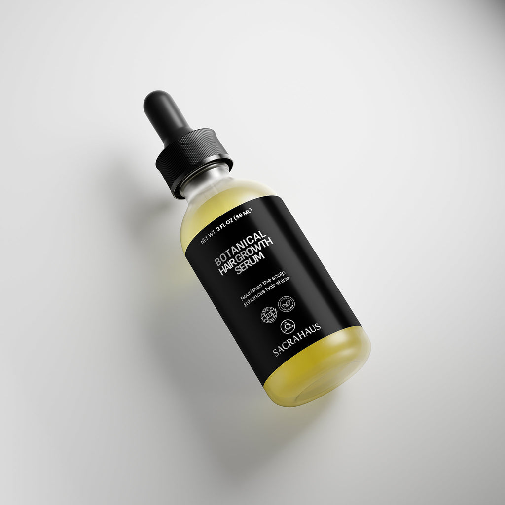 SACRAHAUS Botanical hair growth serum in a dropper bottle for nourishing and promoting healthy hair
