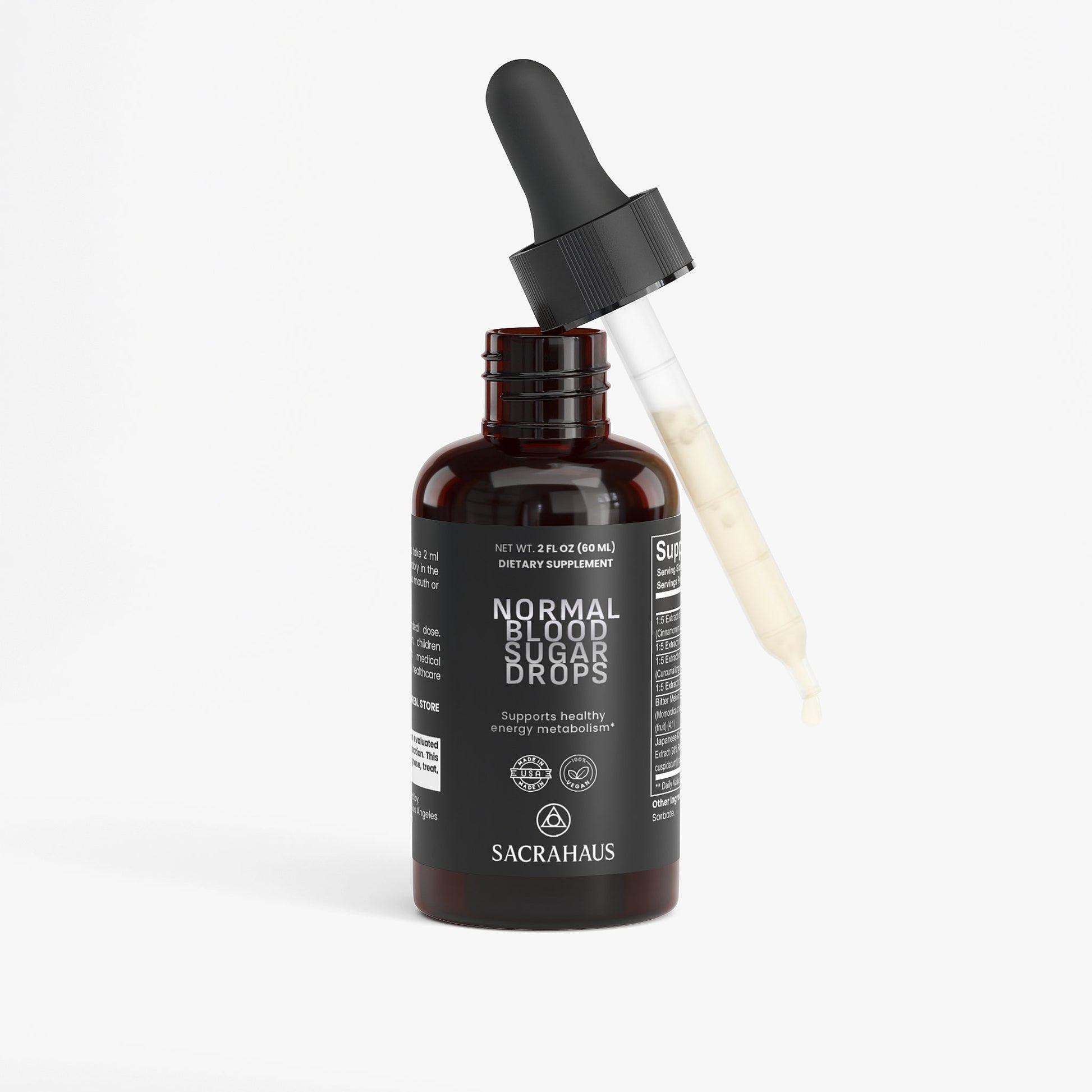 SACRAHAUS Normal Blood Sugar Support Drops in 2 oz bottle with dropper for healthy blood sugar levels