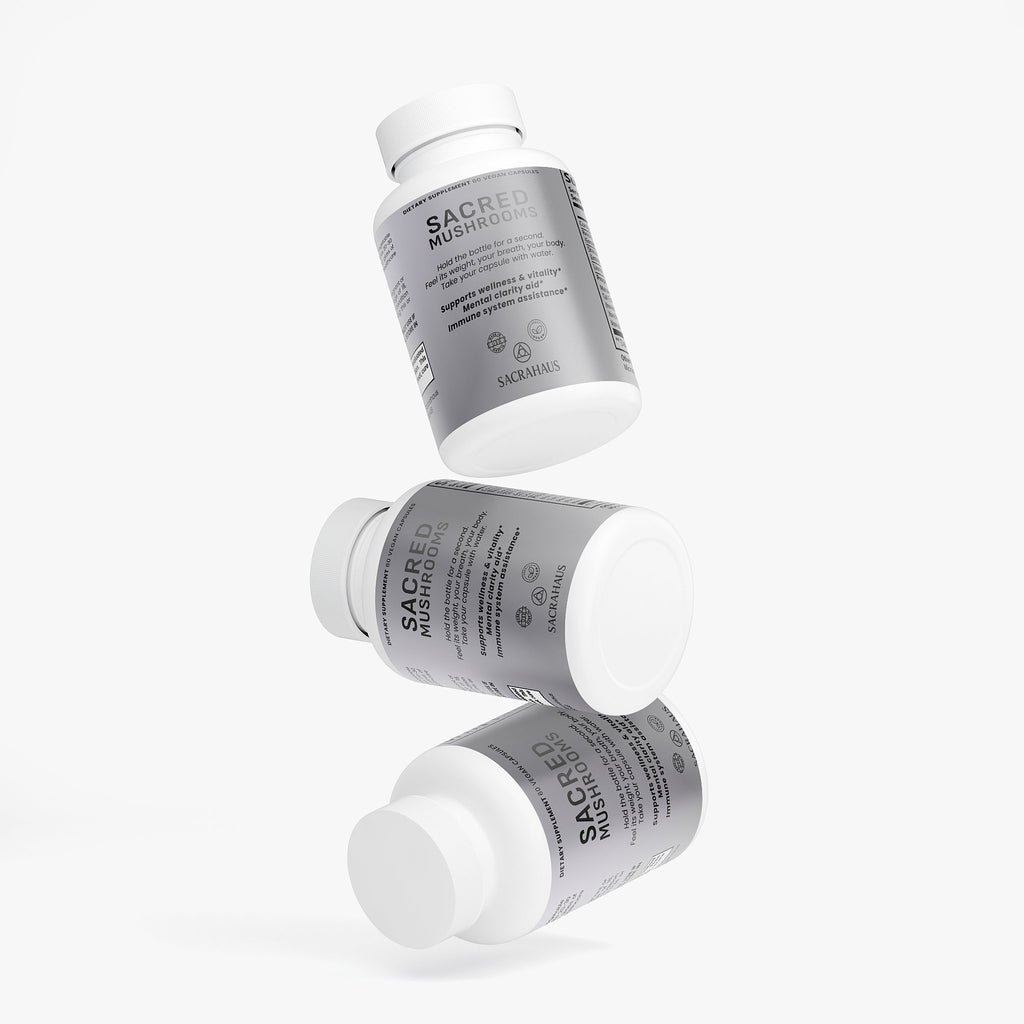 SACRAHAUS Sacred Mushroom Complex Supplement Bottles for Enhanced Wellness and Vitality