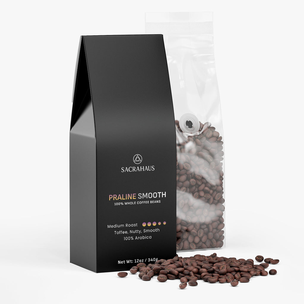 SACRAHAUS Praline Smooth Coffee Beans with toffee and nutty flavor, 100% arabica, medium roast