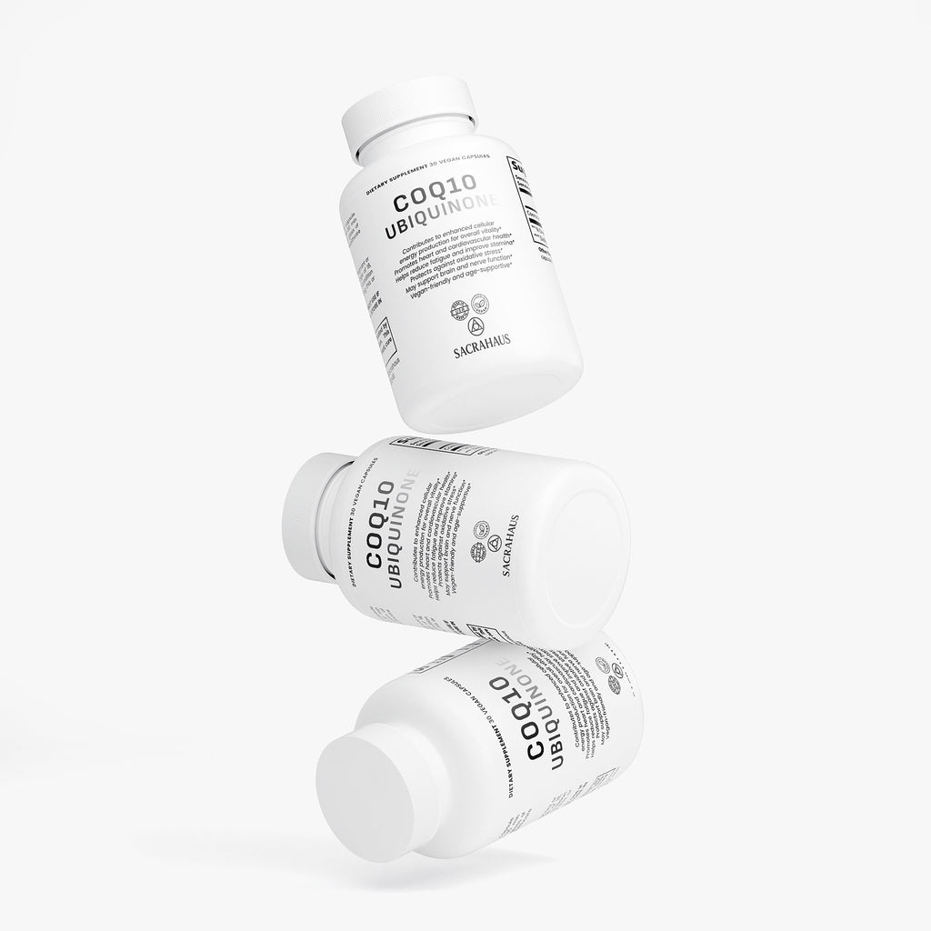 SACRAHAUS Vegan CoQ10 Supplement Bottles for Post-Workout Recovery and Energy Support
