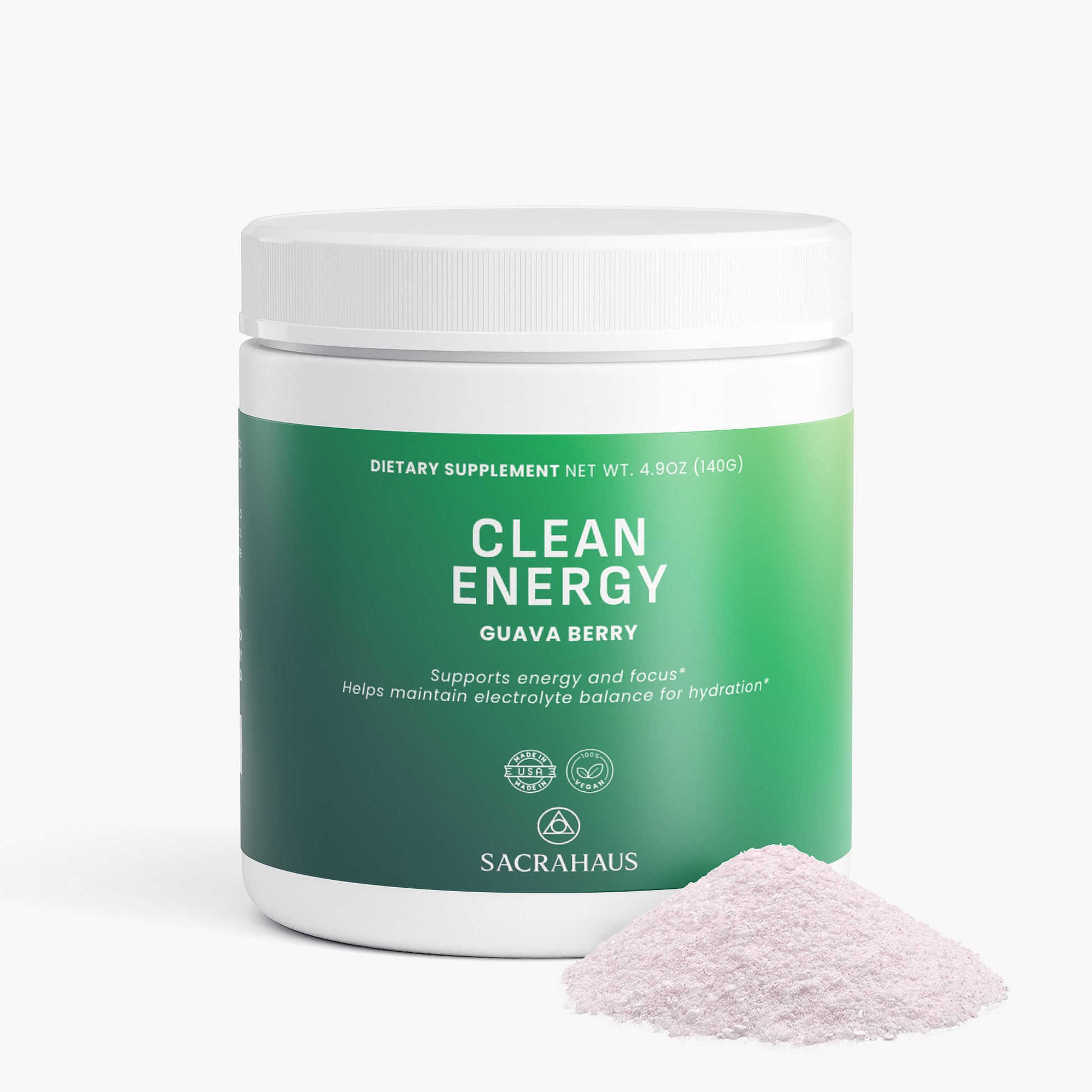 SACRAHAUS Clean Energy Vegan Energy Powder in Guava Berry flavor for energy and hydration