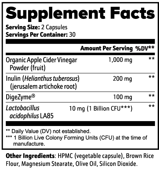 SACRAHAUS vegan gut health supplements supplement facts label with organic ingredients listed