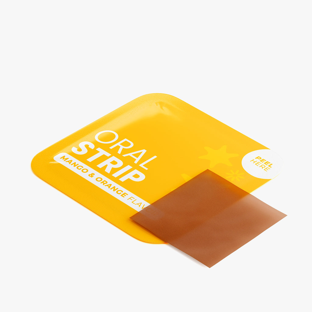 SACRAHAUS vegan hangover relief strips in mango and orange flavor for quick recovery