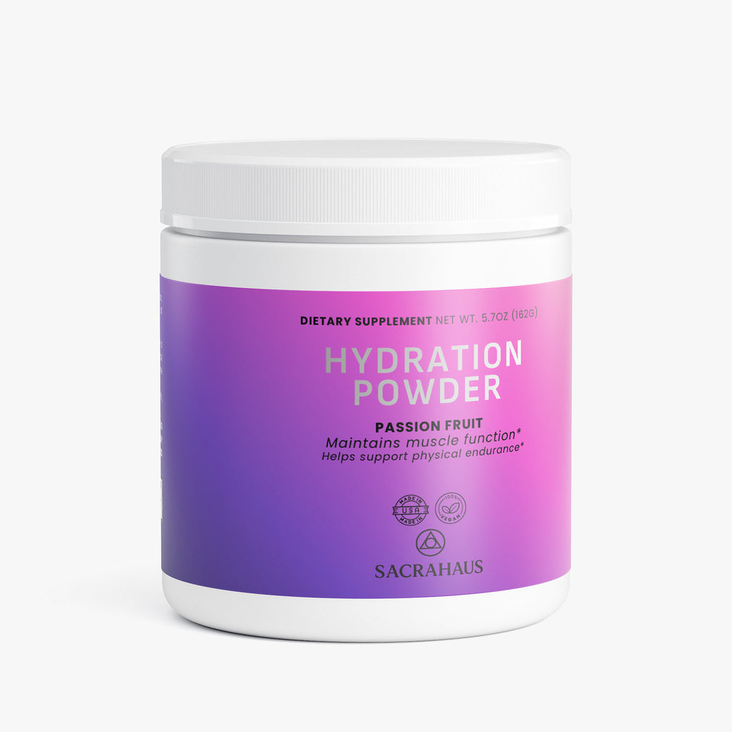 SACRAHAUS Vegan Hydration Powder in Passion Fruit for muscle function and endurance support