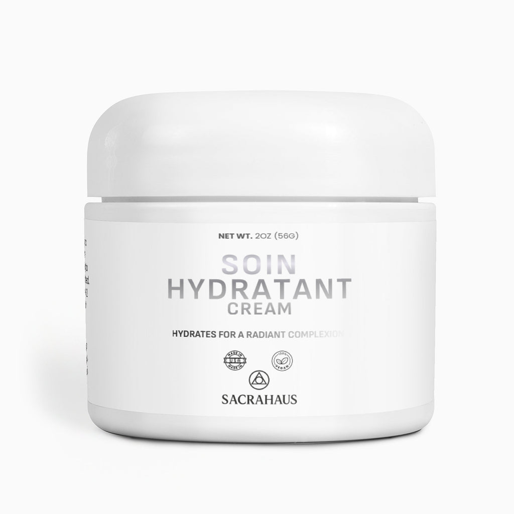 SACRAHAUS vegan skin hydration cream in a white jar for radiant skin and intense moisture